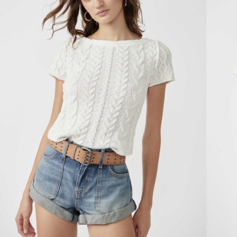 Free People Baby Cable Tee in White
